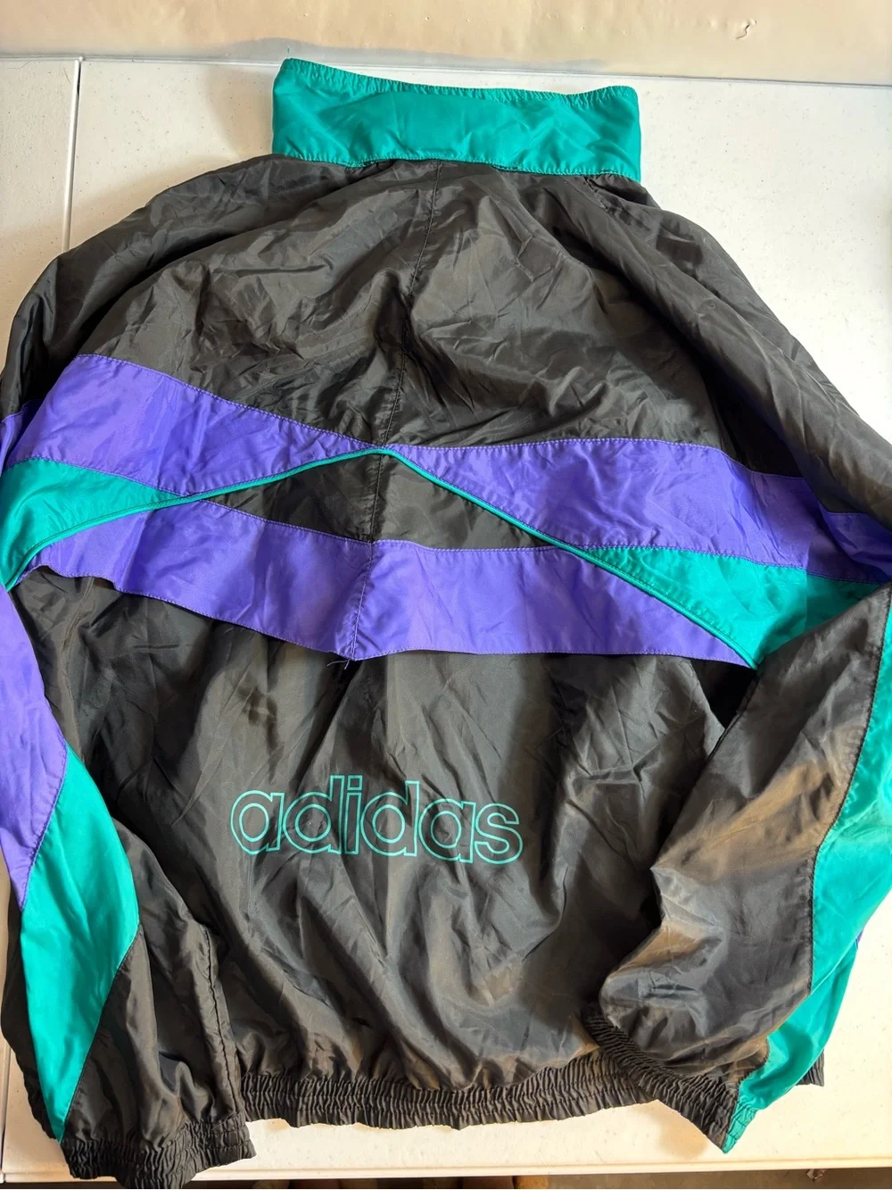 Vintage Adidas Jacket Mens Medium Black Purple Blue Windbreaker Trefoil 90s